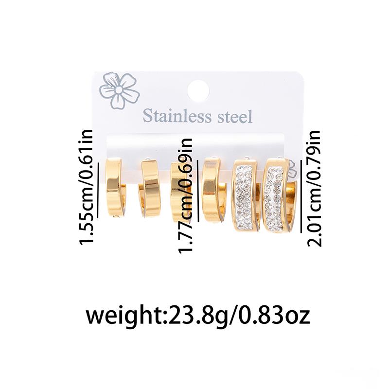 Stainless Steel Circular Zircon 6 Pieces Earrings For Women Men Temperament Simple Personality Jewelry Gifts Daily