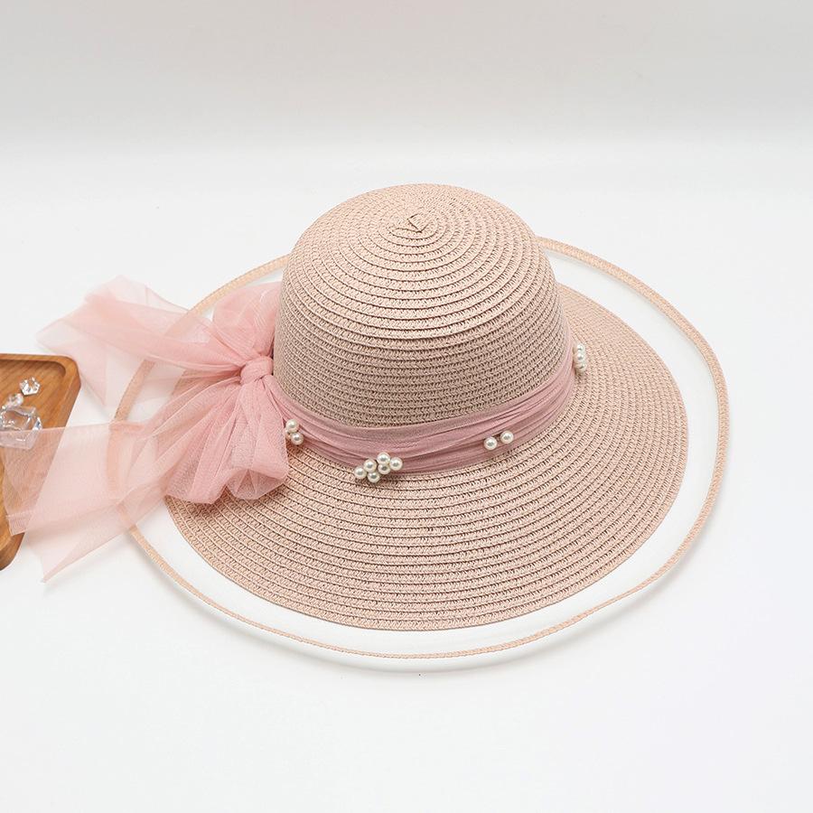 Versatile Hat Style Straw Woven Sweet Pearl Womens Hatscaps Sunshade