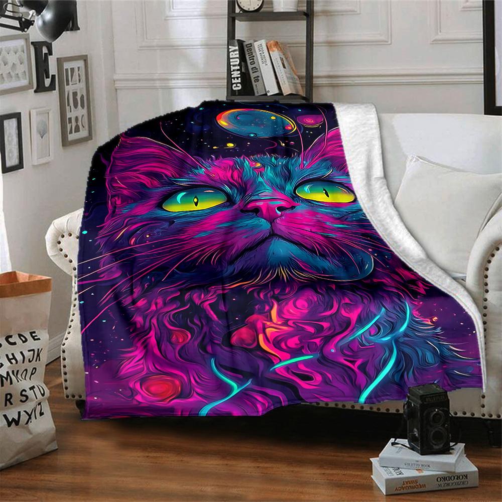 1pc Galaxy Cat Blanket, Lightweight Flannel Throw Blanket For Sofa, Bed, Travel, Camping, Living Room, Office, Couch, Chair, And Bed