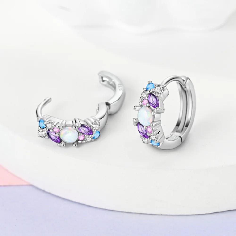 

925 Silver Colorful Multi-Zircon Hoop Earrings for Women Fashion Earrings Jewelry Gifts