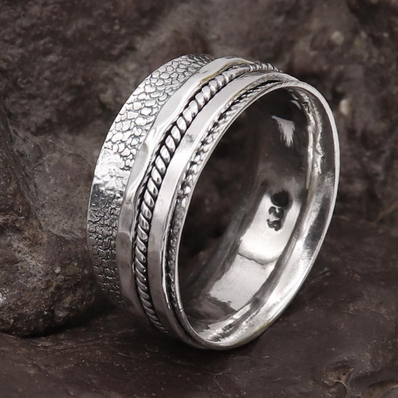 Silberner Spinnerring, Yoga-Silberring, Sterlingsilberring, Zappelring, Daumenring, Meditationsspinnerring, Sorgenring, Weihnachtsgeschenk