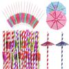 50 Pcs Hawaiian Paper Umbrella Straws for Party Decorations