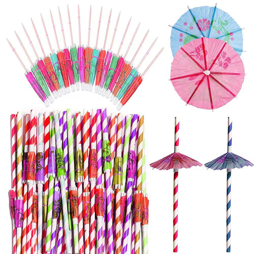 50 Pcs Hawaiian Paper Umbrella Straws for Party Decorations
