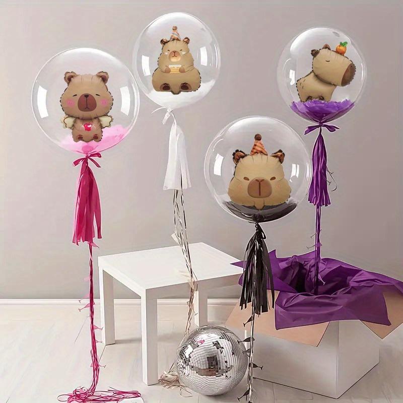 10pcs 24-Inch Transparent Bobo Ball and 16-Inch Mini Capybara Foil Balloon Set Birthday Wedding Party Decoration Photo Balloons