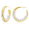 Elegant 18k Gold Plated C Shaped Round Pearl Earrings Fashion Jewelry For Women