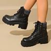 Autumn and Winter Korean Versatile Large Short Women's Round Head Thick Heel Zipper Lace Lace Women's Boots