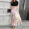 Women's Fashionable Casual Belt Short Sleeved Round Neck Print Elegant Temperament Dress