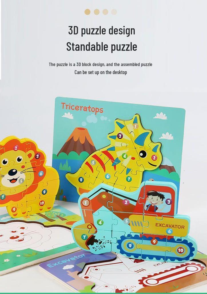 Children's 3D Wooden Number Puzzle: Educational Animal & Vehicle Board Toy