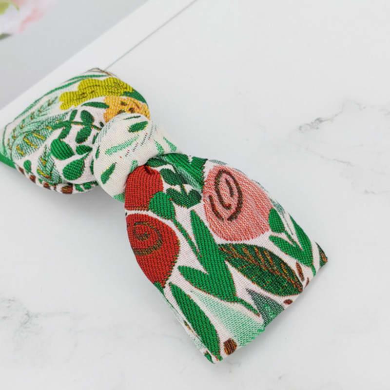 MAIA Rose Jacquard Ribbon Pin - Green