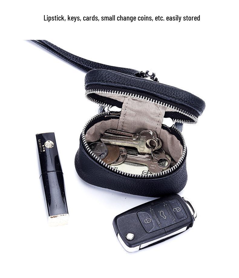 Top Grain Cowhide Bag Charm: Compact Coin Purse & Earphone Holder with Lanyard