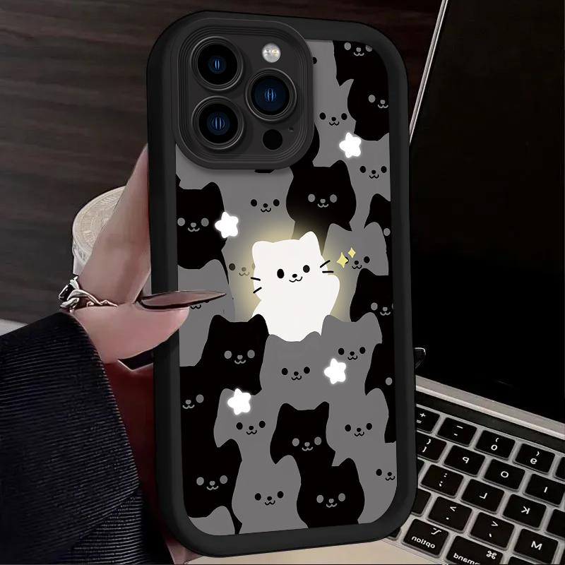 Lovely Cartoon Cat Couple Phone Case For IPhone 17 16 15 14 13 12 11 Pro Max 17 Air 14 Plus Shockproof Silicone Soft Cases Coque