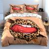 Leopardenmuster Lip Art Aufkleber Bettwäsche-Set Mit 1 Bettbezug 2 Kissenbezügen Einzel Doppel King Queen, Geschenk