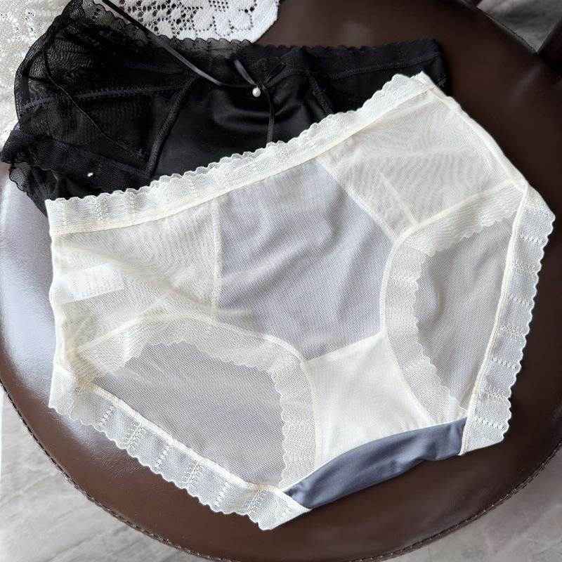 Ladies Spring Summer Sexy Ice Silk Gauze Contrast Color High Waist Panties