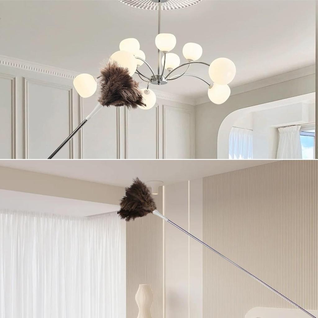 Ostrich Feather Duster Pole up to 72 Inch,Extendable Feather Duster Used for Home Cleaning Ceilings Furniture Fans