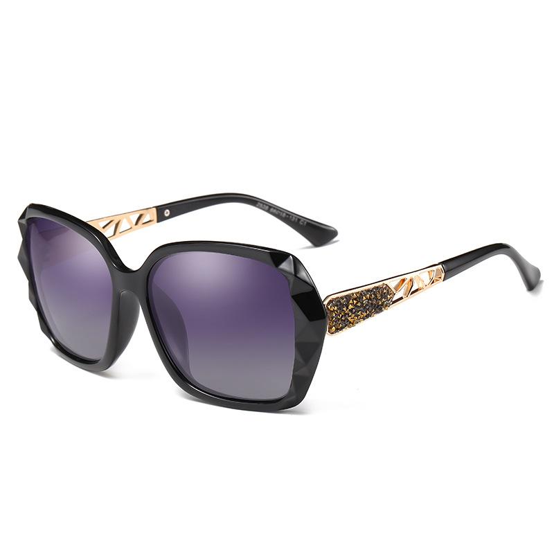 European and American fashion polarized sunglasses for women, large frame, colorful series, UV protection Black Frame Gradually