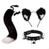 3-teiliges Katzen-Cosplay-Set mit Kunstfell, Katzenohren und Schwanz, verstellbares Stirnband für