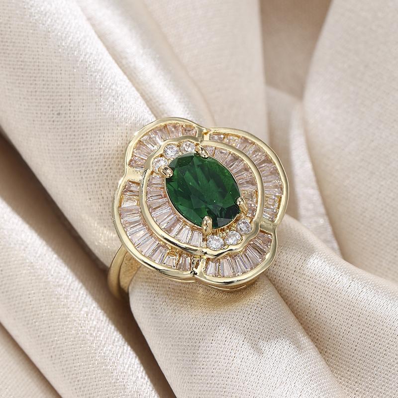 Exquisite Gorgeous Oval Green Cubic Zirconia Ring for Women Elegant Lady’s Wedding Anniversary Party Flower Ring Fashion Jewelry