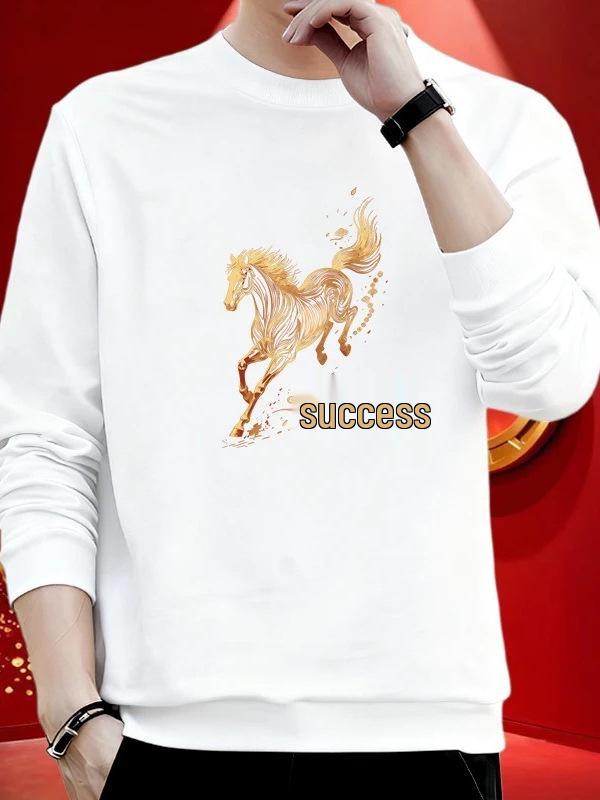Men's 2026 Year of the Horse Chinese Red Hoodie - Trendy and Versatile Fashion Top