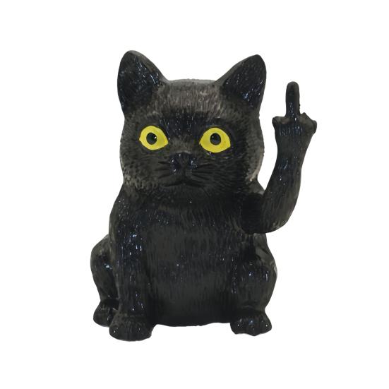 Middle Finger Cat Statue Sitting Black Cat Figurine Resin Animal