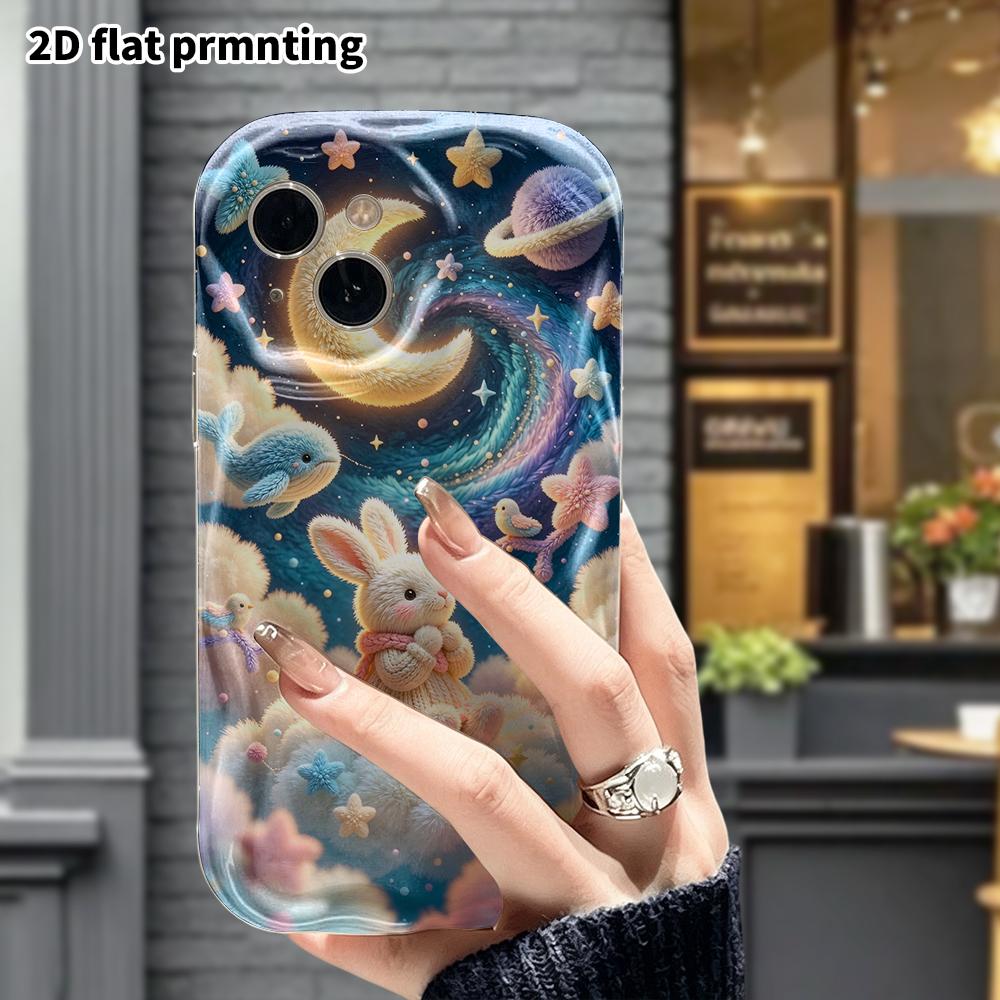 Phone Case: 2D Flat, Suitable for iPhone 18 17 16 15 14 13 12Pro Protective Case, Starry Sky with a Rabbit Under the Moon, Perfect Christmas and Hallo