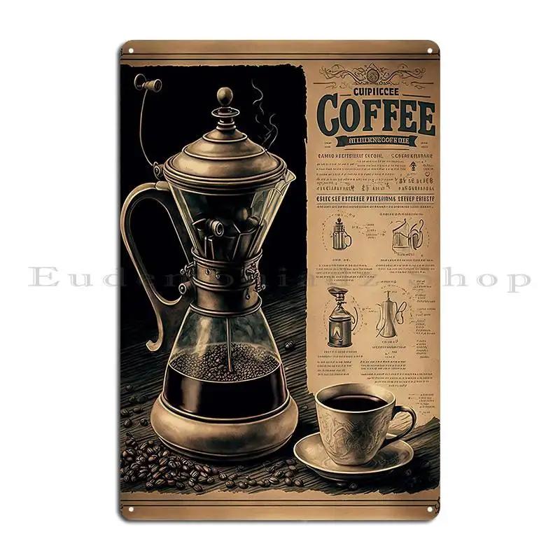 Starožitný Coffee Wall Art Print Dokonalý doplněk do sbírky každého milovníka kávy Kovový Club Cave Designový Plechový Značka Plakát