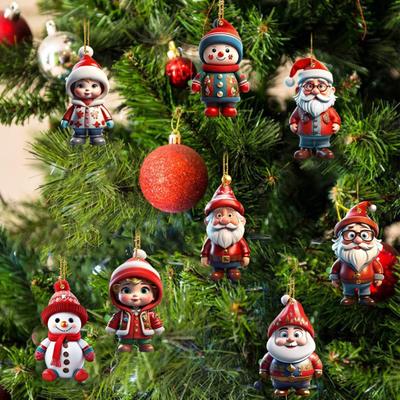 Christmas Ornaments Cartoon Snowman/Santa Xmas Tree Hanging Decoration Holiday Acrylic Decor for Christmas Valentine's Day Winter Party Supplies