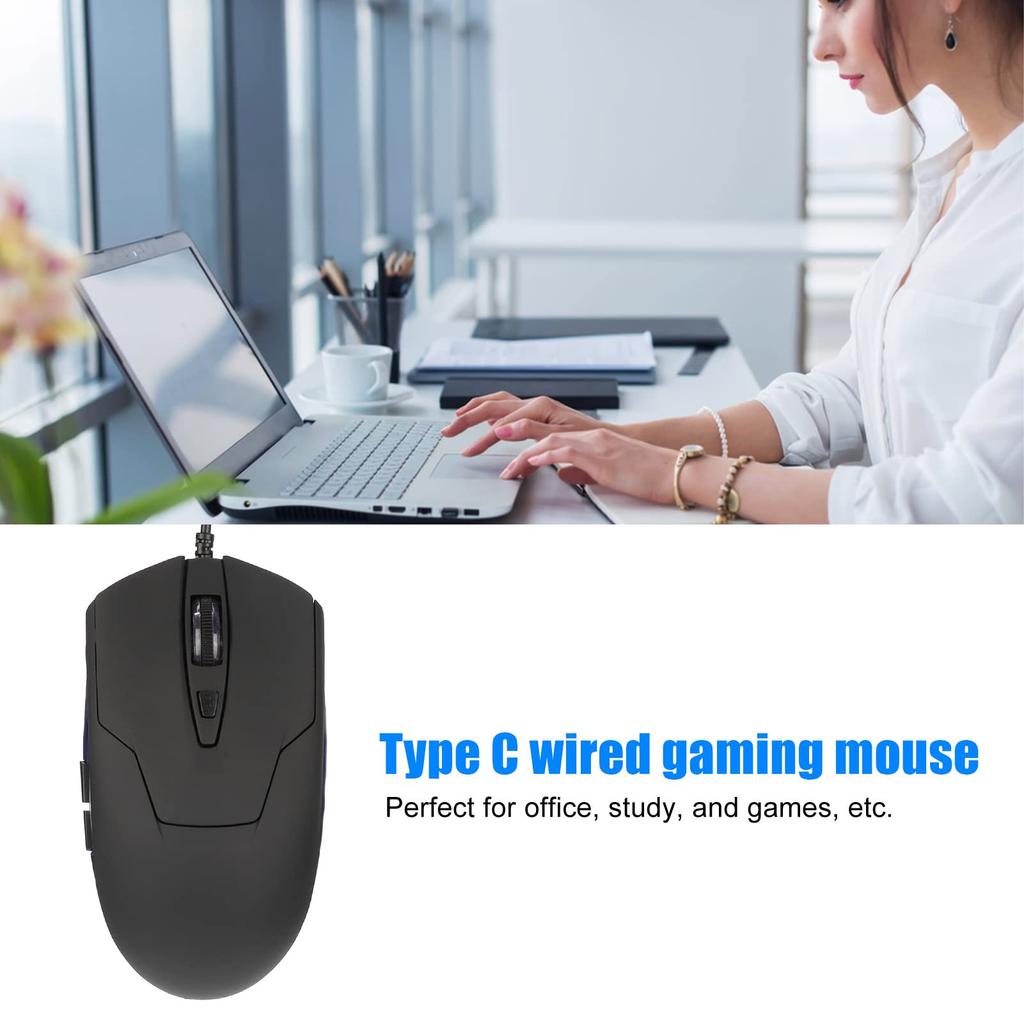 Type-C Mouse, Wired USB-C Gaming Mouse with Ergonomic Multimedia Keys and Adjustable DPI for Office, Laptop, and Type-C Devices