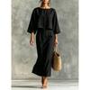 European and American Autumn New Elegant Women's High-waisted Midi Skirt Set, Round Neck Three-quarter Sleeve Loose Women's Top