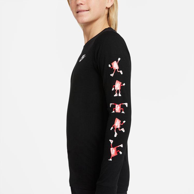 Nike Logo Print Round Neck Long Sleeve T-Shirt Kids tops Black DO1838-010