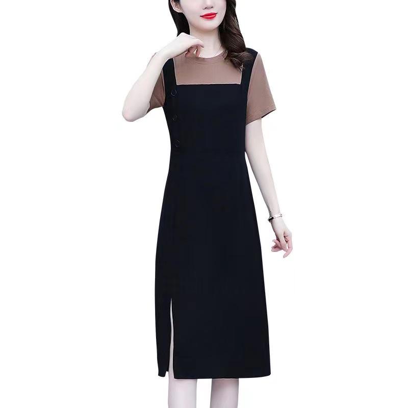 Plus Size Women's Two-Piece Splice Casual Loose Slim Summer Slit Dress