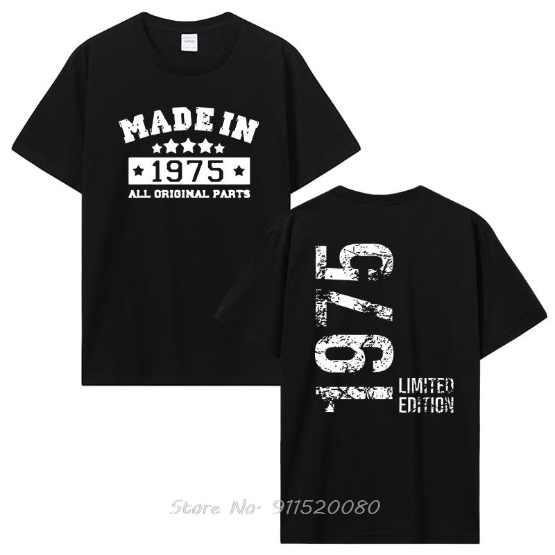 48th Birthday 48 Years Cotton Tshirt Vintage Made In 1975 Oversized Tshirt Streetwear Unisex Tops Tees Summer Unisexs Clothing