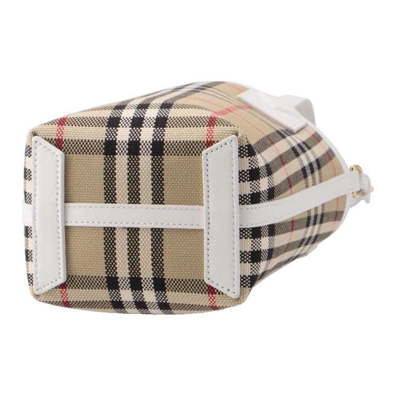 Burberry Vintage Check Bucket Bag Beige White Leather Casual 80723481