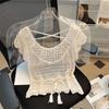 Crochet Knit Crochet Knit Top Tassel Hem Beach Cover Up Fashion Hollow Out Blouse  Vacation