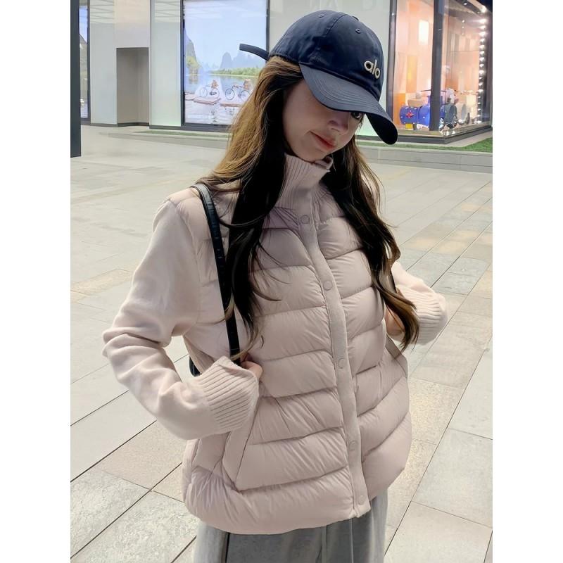Womens Short Puffer Jacket Knit Stand Collar Winter Cotton Coat Petite 2026