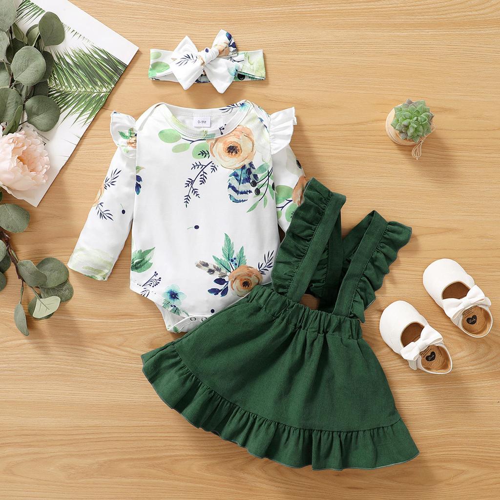 Toddler Infant Kids Baby Girls Floral T Shirt Tops Suspender Skirt Outfits Set