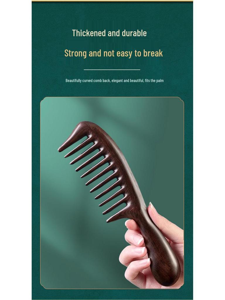 Wide Tooth Wooden Comb for Women - Anti-Scald Sandalwood Curling Comb for Hair Loss Prevention