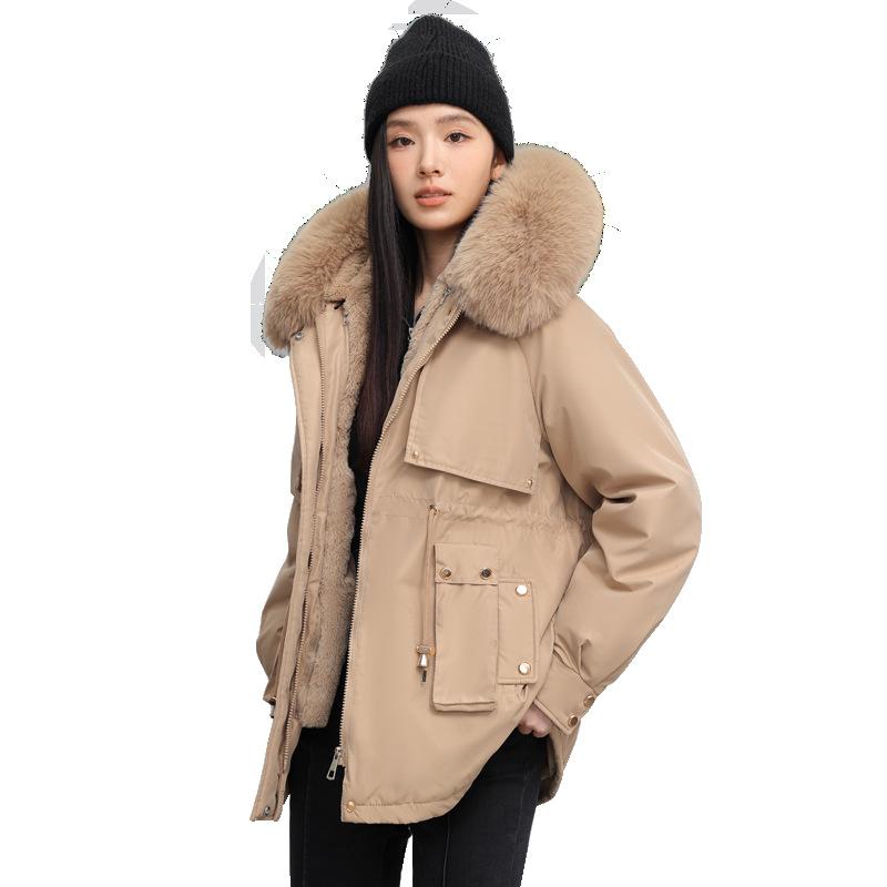 Velvet thickened pie to overcome women's winter new large fur collar detachable hooded foreign loose cotton jacket