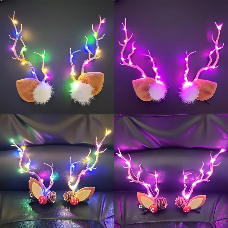 1PAIR Christmas Elk Colorful Hairpin Light, Three Light Modes Adjustable, Dress Up Costume, Stage Show Christmas Gift
