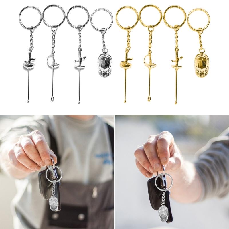 Creative Fencing Pendant Metal Keychain Bag Charm Keychain Accessories for Men Women Backpacks Handbag School Bag