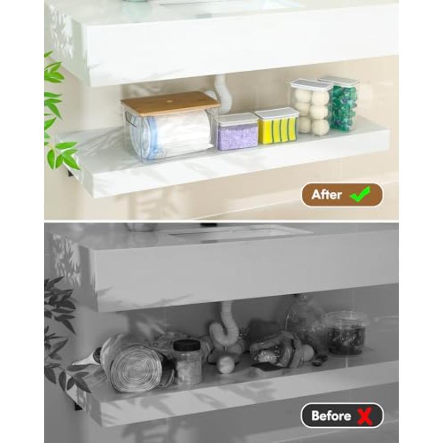 5 in 1 Under Sink Organizer Acrylic Trash Bag Dispenser for Kitchen Pantry Laundry Room with Dishwasher Pods and Laundry Deterg