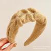 Woolen Pleated Wide Headband - Fluffy Knit Hair Tie for Makeup & Face Wash