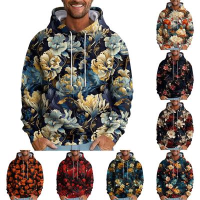 Men's Loose Flowers Printed Hooded Sweatshirt Men's Casual Fashion Sports Sweatshirt