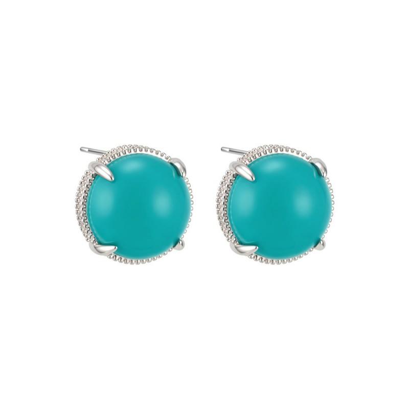 Elegant Turquoise Natural Mother Of Pearl Round Stud Earrings Women Copper Alloy With Post Lightweight Daily Wear