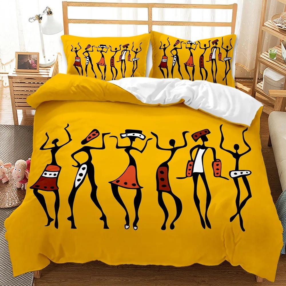 African Duvet Cover Microfiber Ethnic Afro Twin Bedding Collection African American Comforter Cover Orange Ancient Desert Quilt Cover