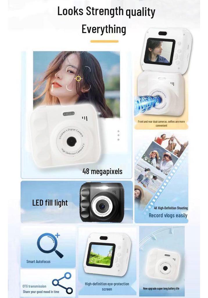 HD Dual Camera: Cute Instant Digital Camera for Students with Mobile Transfer & Color Photography