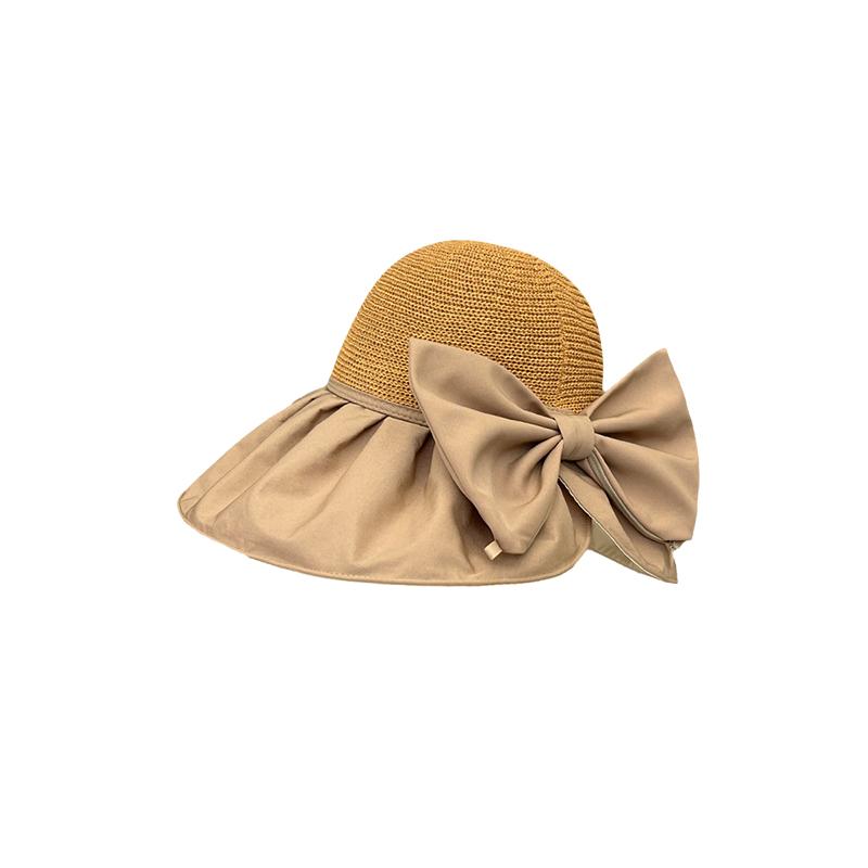 

Versatile Style Hat Straw Woven Sweet Bow Shaped Large Brim Sun Hatscaps хакі