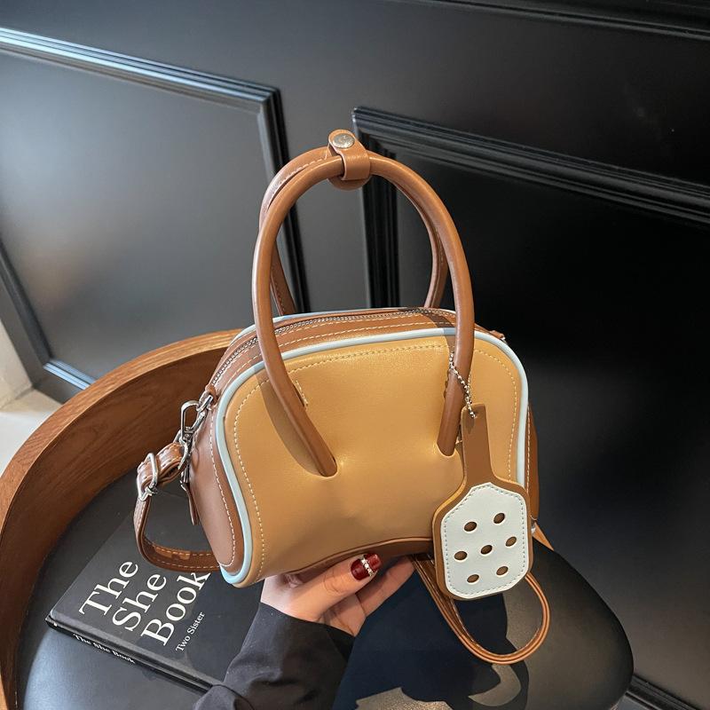 Trend handbag women's 2025 new fashion contrasting color bowling bag casual simple shoulder messenger bag