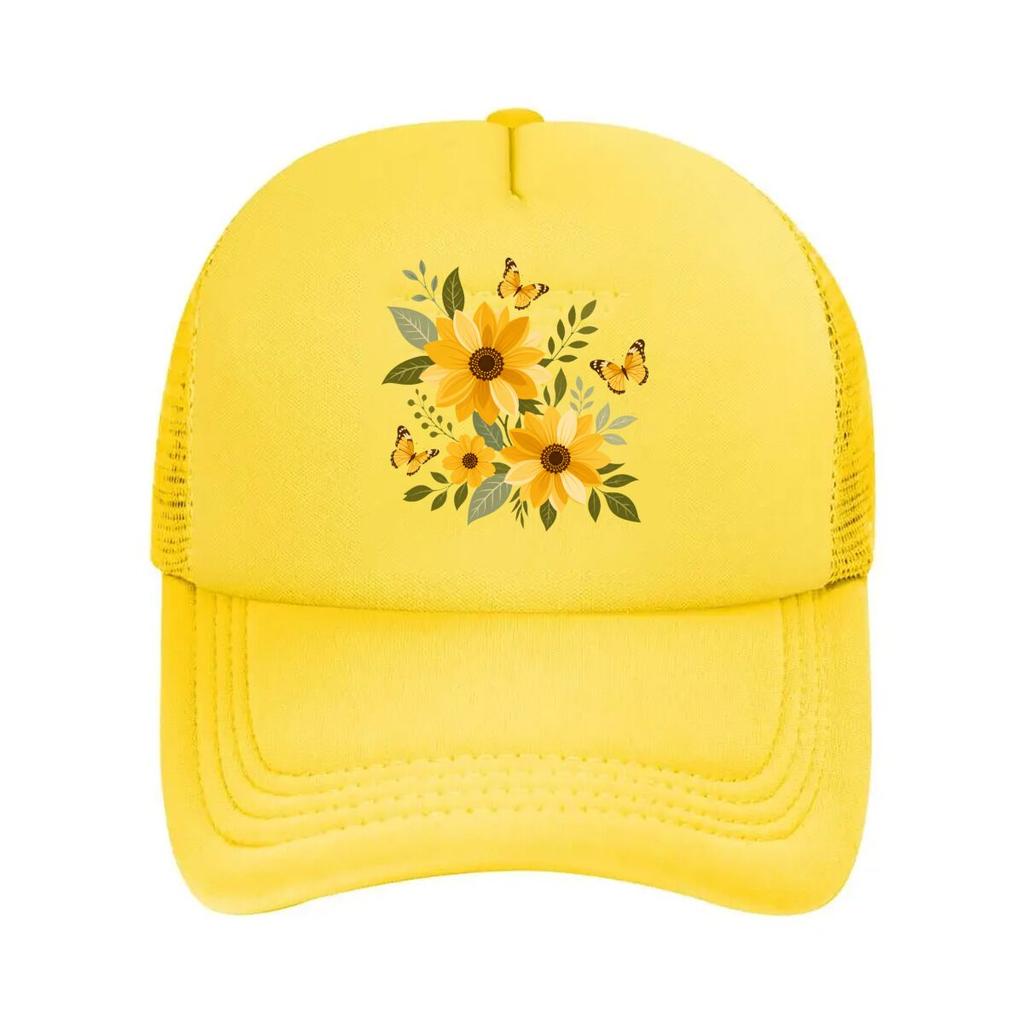 Golden Wildflower Butterfly Joy Gard  Mesh Baseball Cap Hip Hop