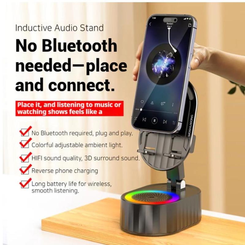 Induction Bluetooth Speaker With Phone Stand 6 In 1 Phone Holder 360° Stand Base 3000Mah Power Bank