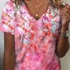 Colorful Creative 3D Pattern Summer Short Sleeved T-shirt Fashionable Comfortable Oversized Breathable Women's V-neck T-shirt